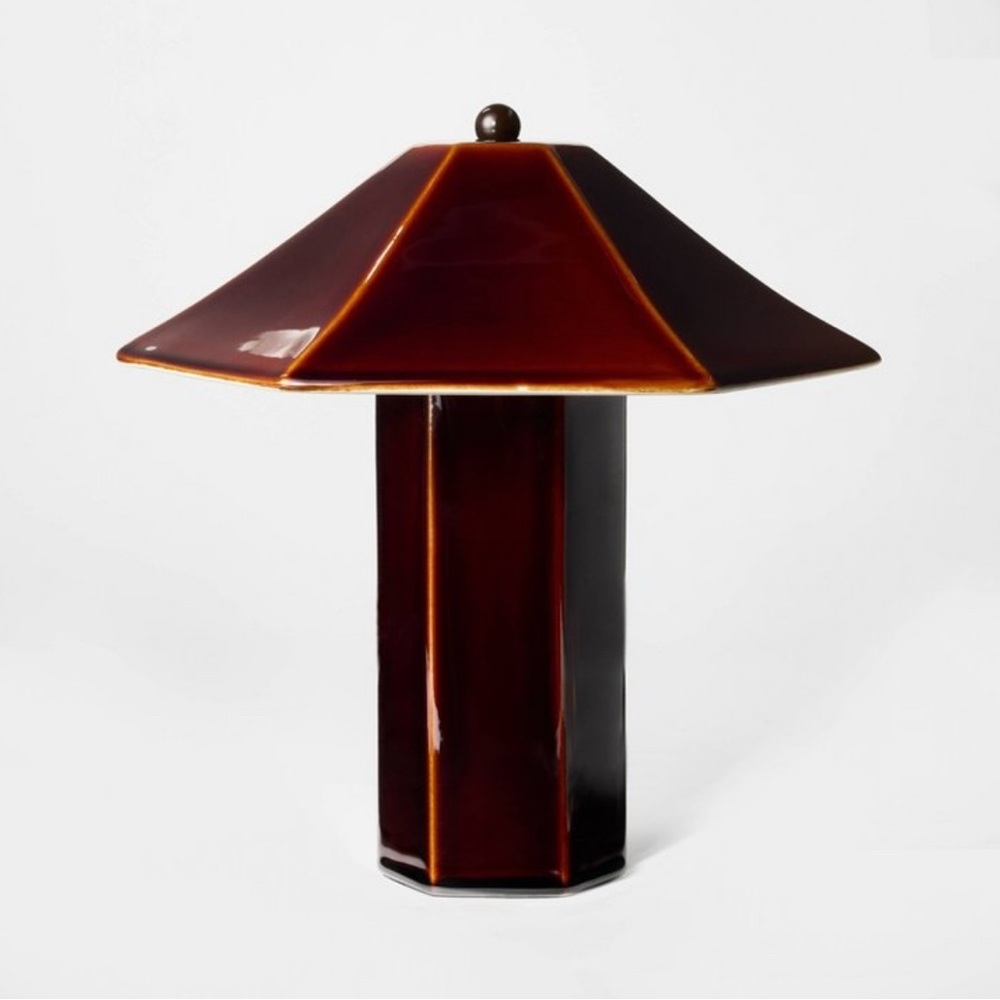 Ceramic Table Lamp - Threshold Studio McGee - Brown Hexagon Empire Shade